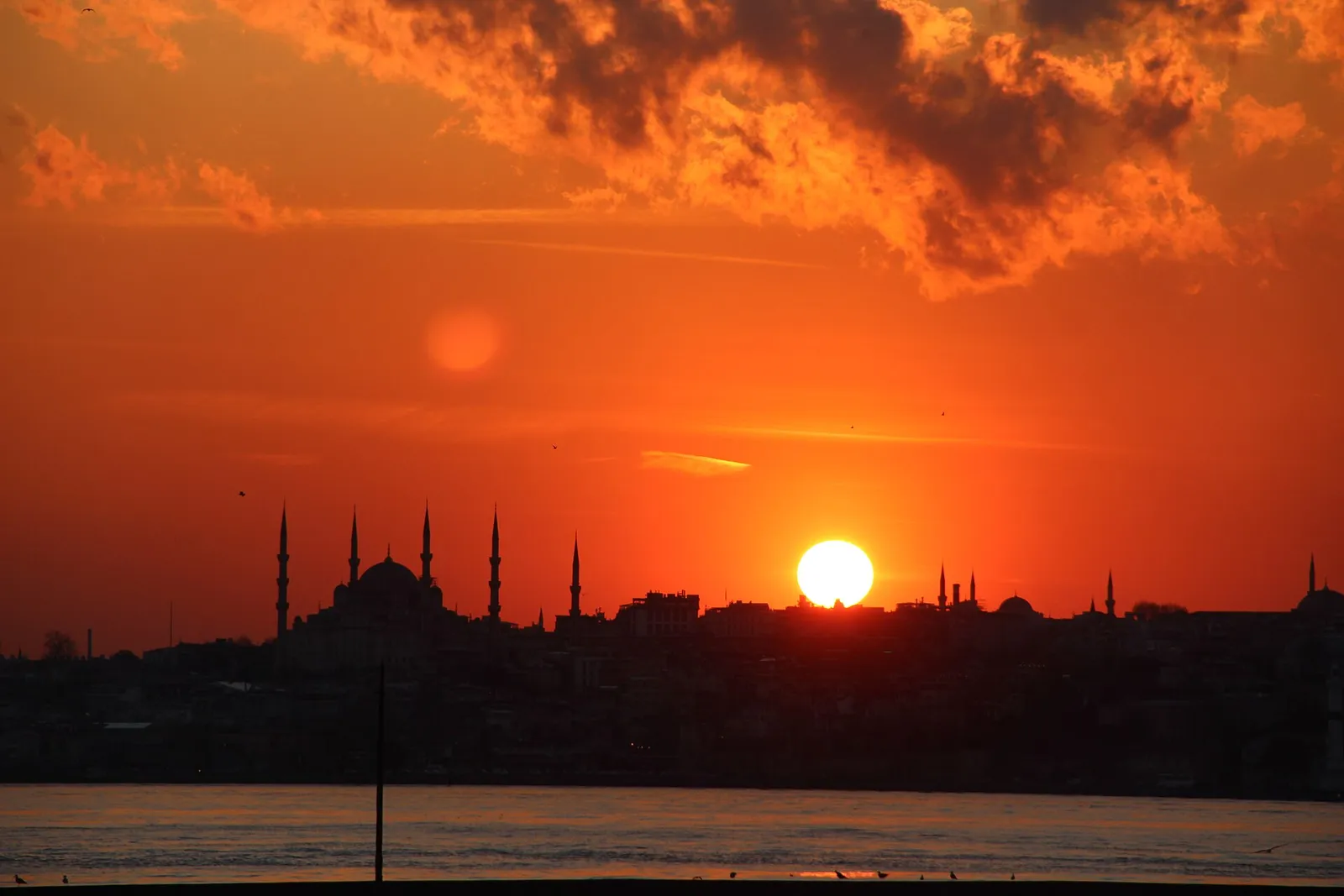 Istanbul skyline with the Blue Mosque at sunset