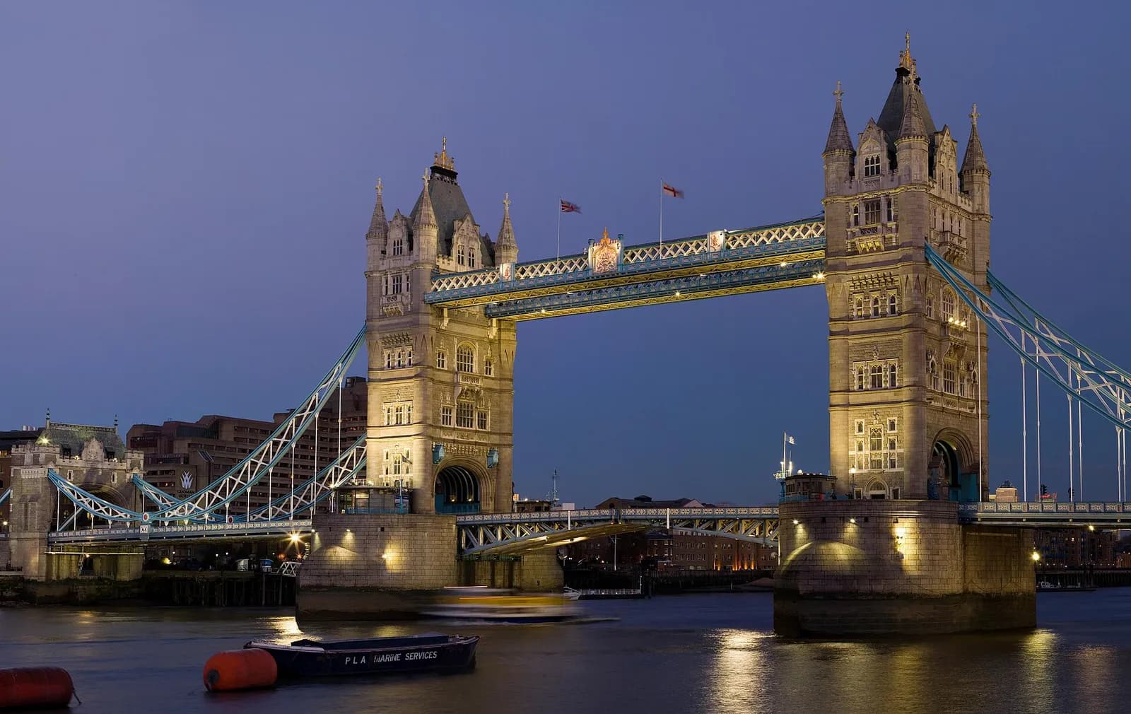 Tower Bridge lit at dusk